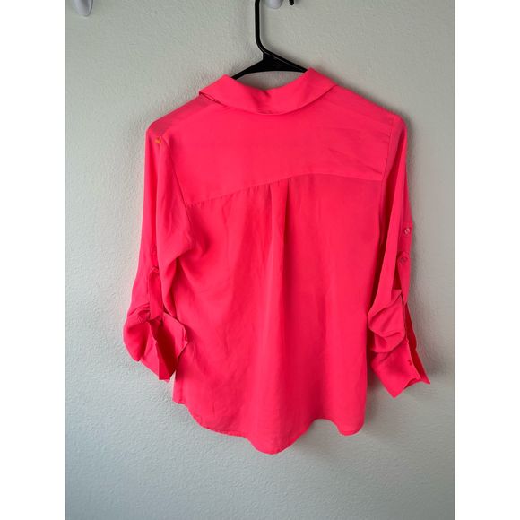 COPY - Express Portofino Neon bright  Pink Button Down Blouse Top - Picture 3 of 4